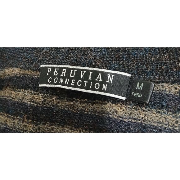 Peruvian connection mens medium 100% baby alpaca brown gray stripe sweater - Picture 6 of 8